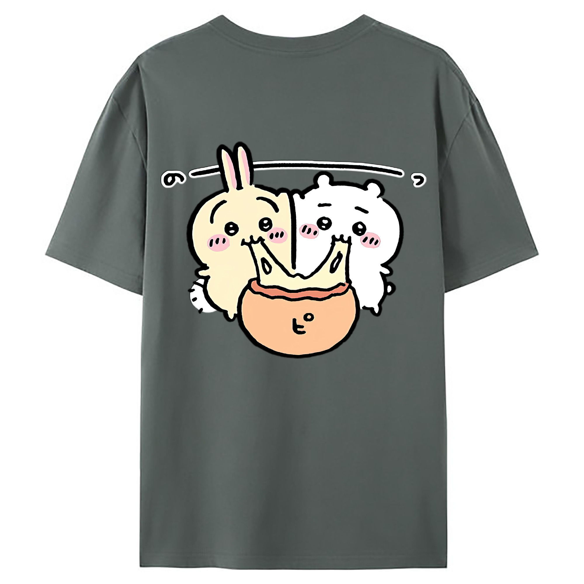 （画像用） ちいかわ うさぎ Chii-kawa usagi 綿100％ メンズ半袖Tシャツ（バックプリント） 通気性